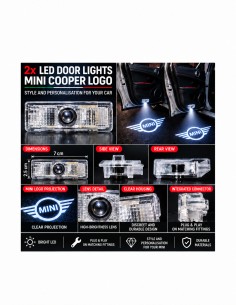 MINI Cooper wired LED door logo lights - product and projection 2