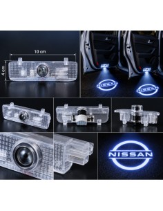 Nissan wired LED door logo lights - product and projection