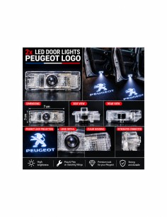Peugeot wired LED door logo lights - product and projection 2