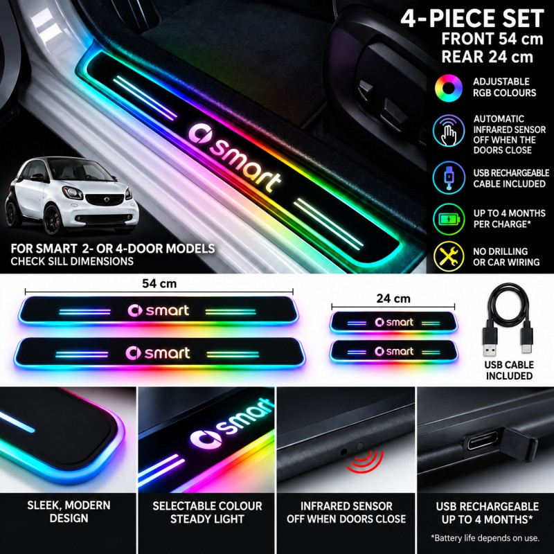 Smart RGB LED door sill plates - dimensions, features and installation