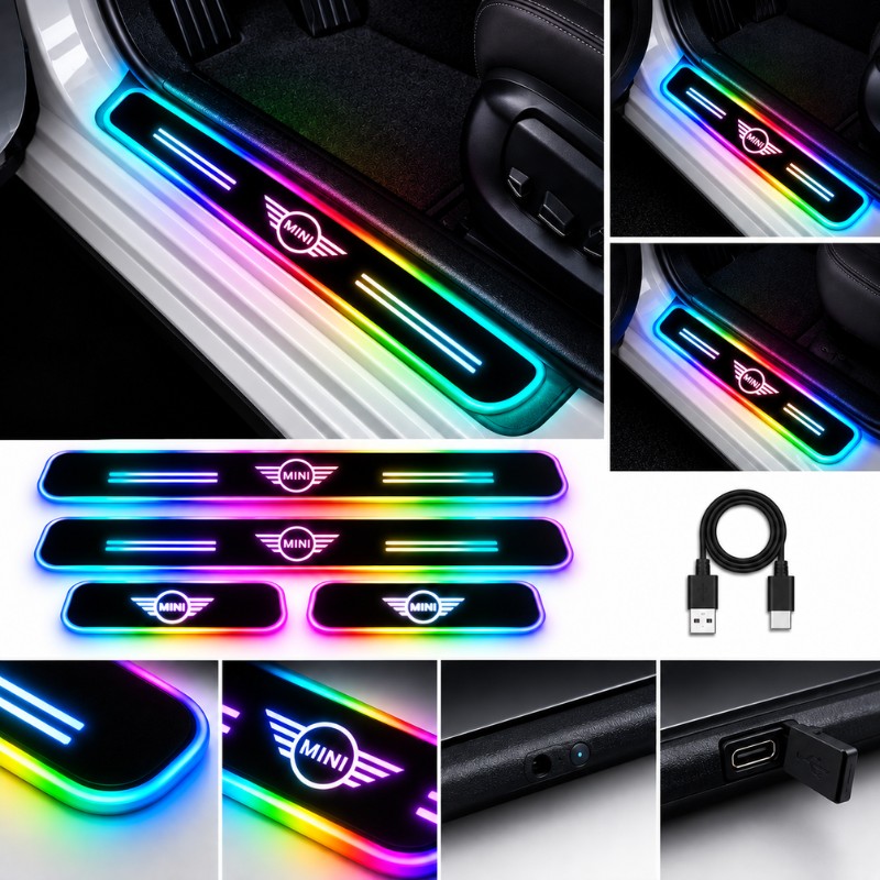MINI RGB LED door sill plates - 4-piece product set