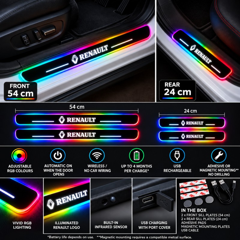 Renault RGB LED door sill plates - dimensions, features and installation