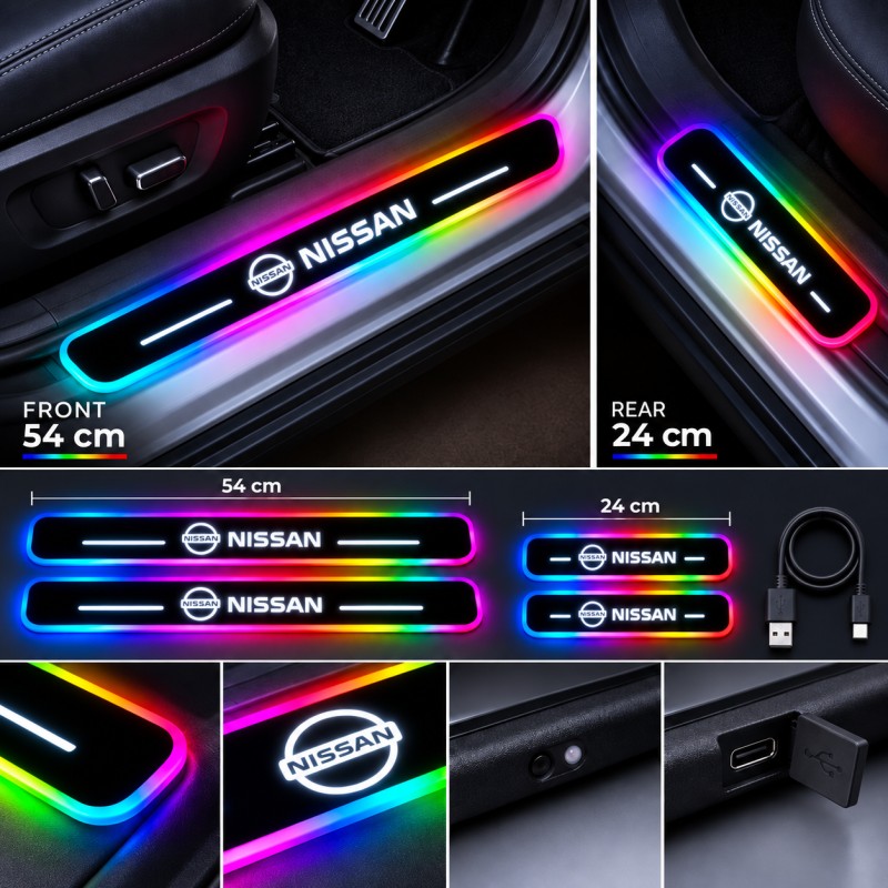 Nissan RGB LED door sill plates - dimensions, features and installation