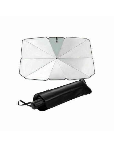 Folding windscreen sunshade opened, with compact storage view