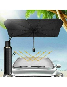 Folding windscreen sunshade opened, with compact storage view 2
