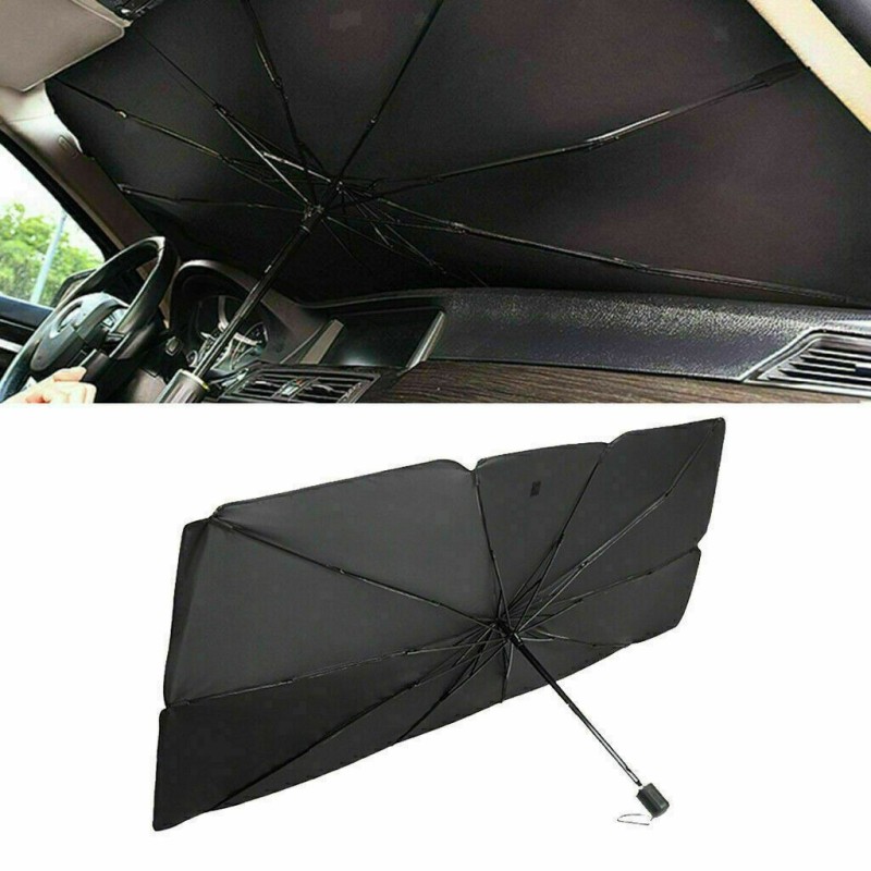 Windscreen sunshade - open and fitted views