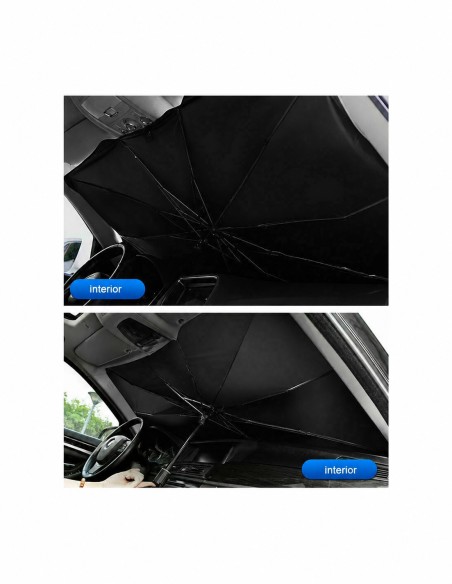 Windscreen sunshade fitted inside a car - interior views