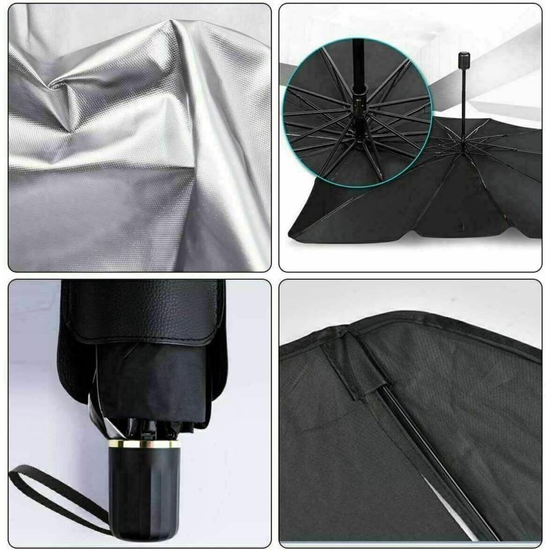 Windscreen sunshade - fabric, frame and handle details