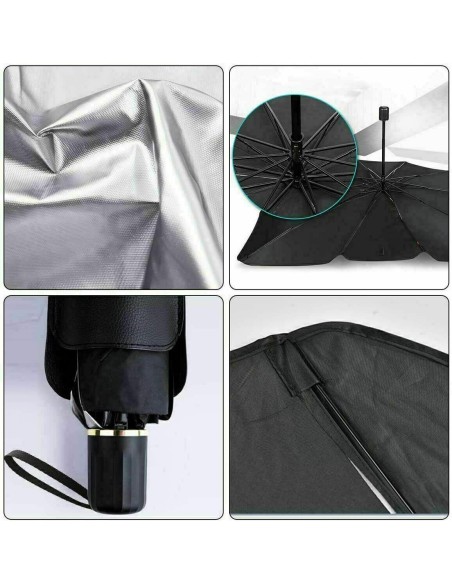 Windscreen sunshade - fabric, frame and handle details