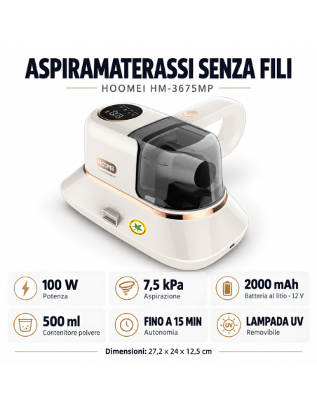 Hoomei HM-3675MP Cordless Mattress Vacuum Cleaner – 100 W