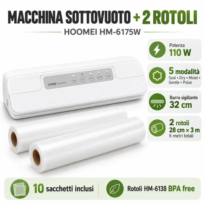 Hoomei HM-6175W Vacuum Sealer – 110 W, 28 cm