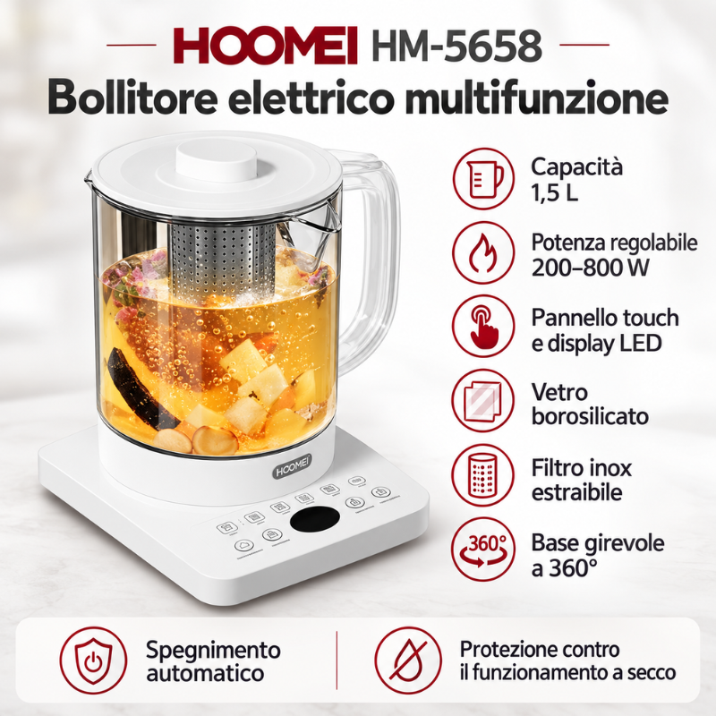 Hoomei HM-5658 Electric Kettle – 800 W, 1.5 L