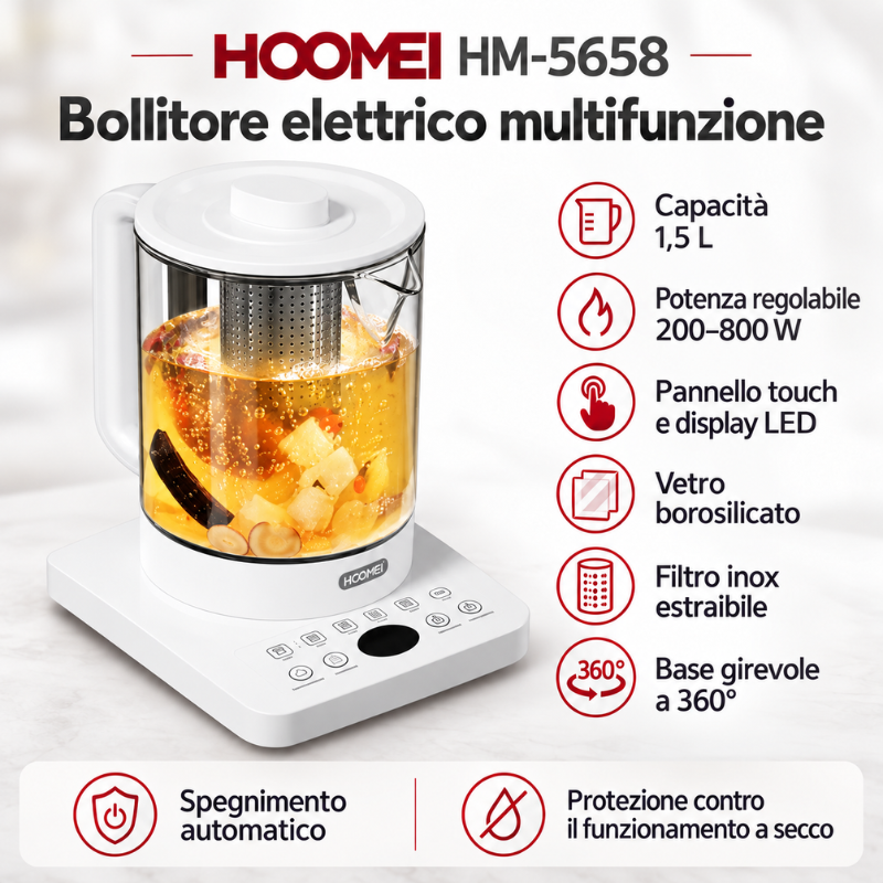 Hoomei HM-5658 Electric Kettle – 800 W, 1.5 L