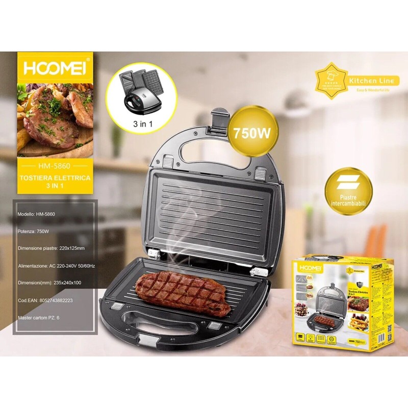 HM-5860 3-in-1 Sandwich & Waffle Maker – 800 W