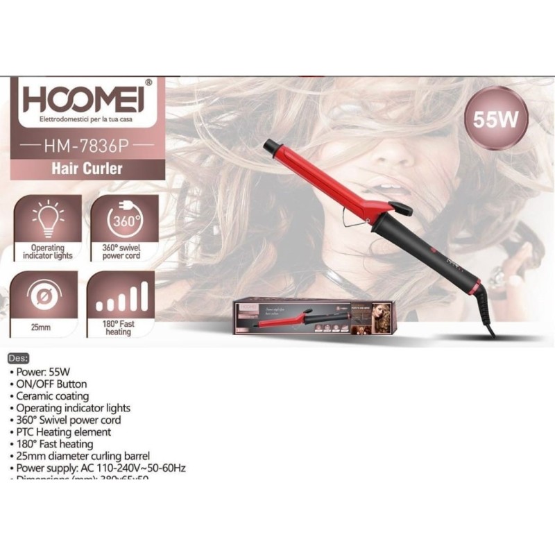 HM-7836P Hair Curler – 55 W, Red