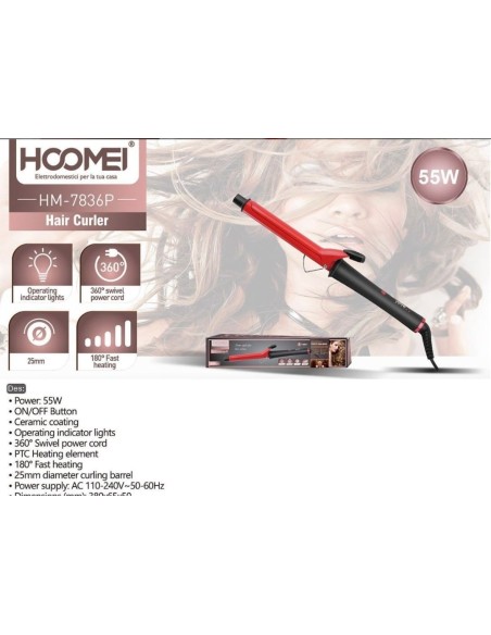 HM-7836P Hair Curler – 55 W, Red