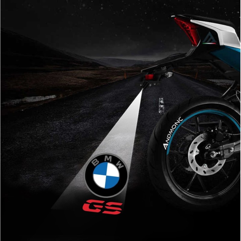 BMW GS projected logo from an Andmonc motorcycle logo projector