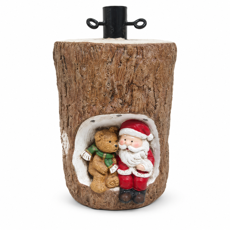 Base albero di Natale tronco con Babbo Natale e orso 55 cm