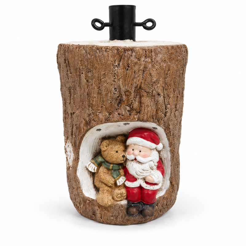 Base albero di Natale tronco con Babbo Natale e orso 35 cm